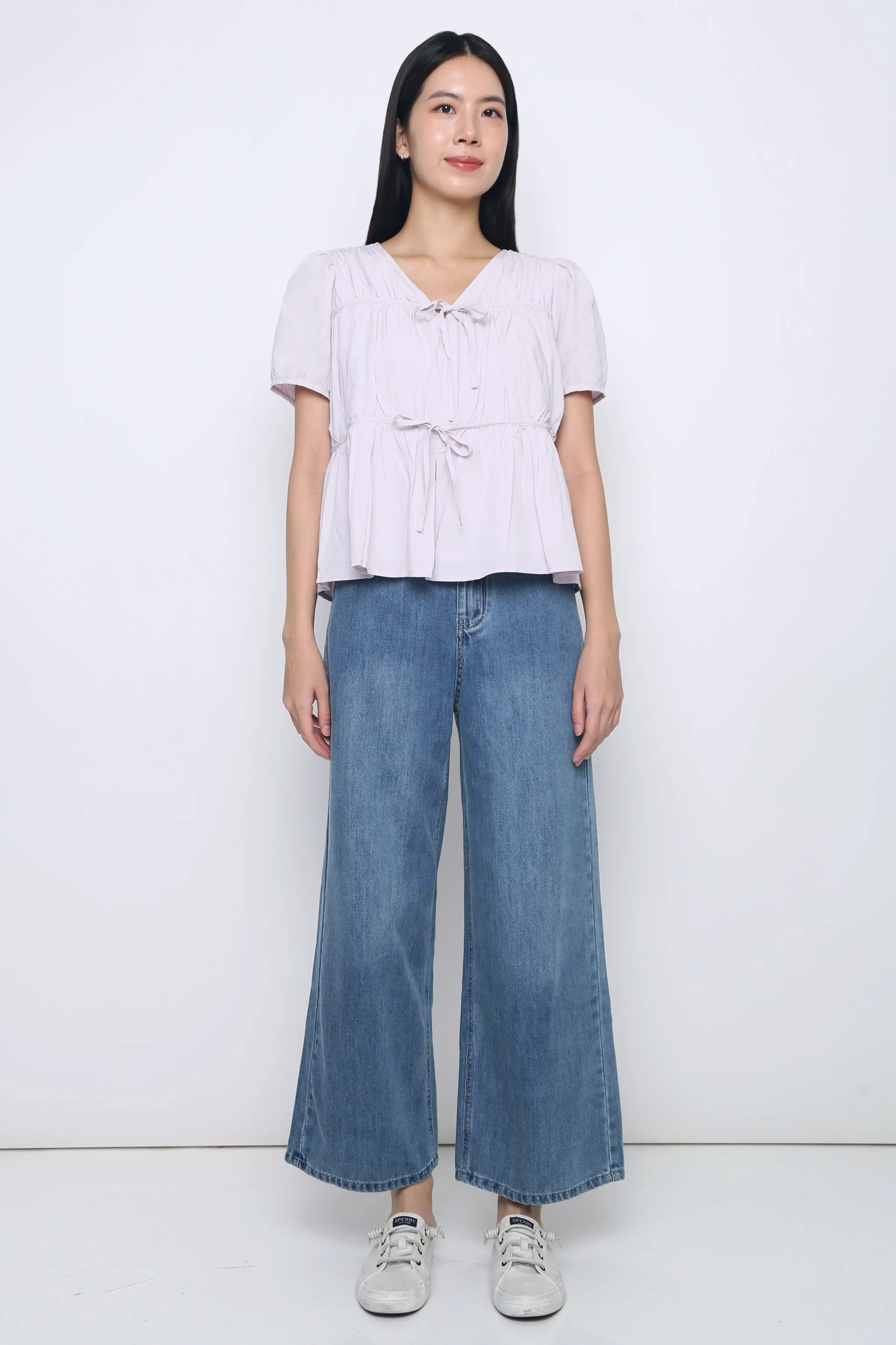 StretchComfortDesign BreathableBackVents Fab Pleat Blouse Periwinkle