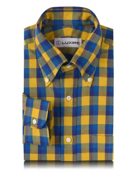 Yellow Blue Twill Checks Shirt Hidden Button Placket