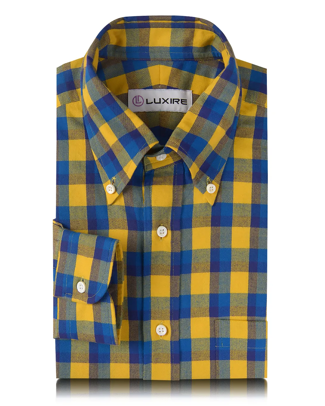 Yellow Blue Twill Checks Shirt Hidden Button Placket
