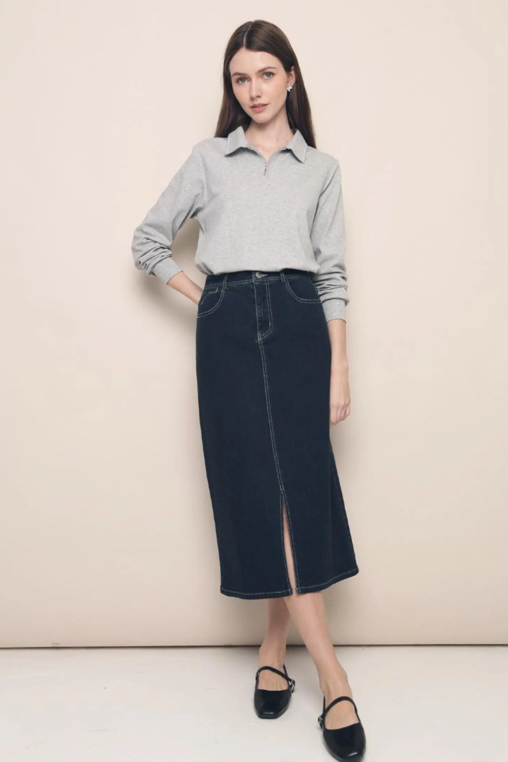 Relaxed Silhouette Yeva Polo Sweater Grey
