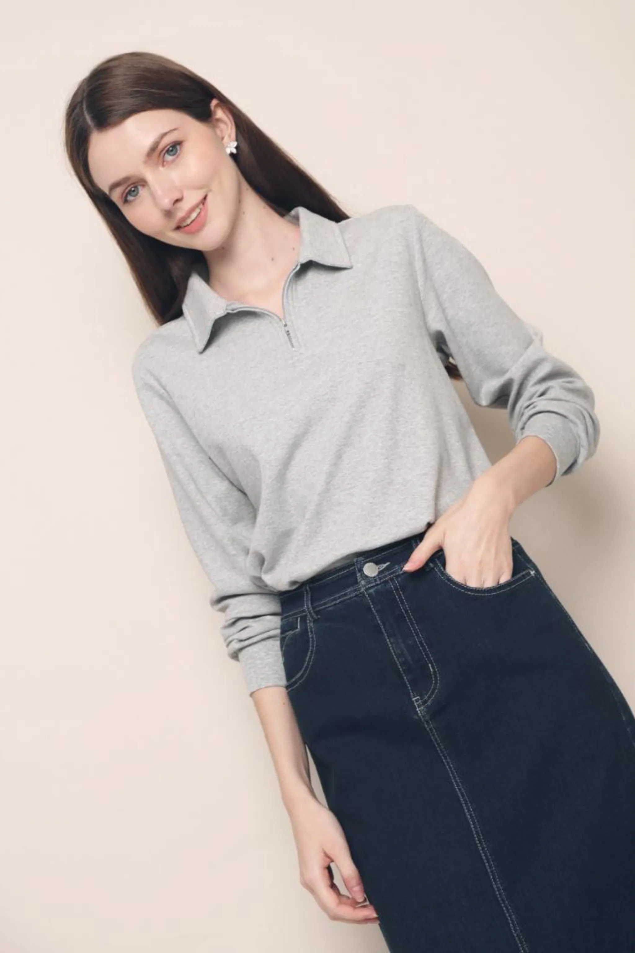 SlimFit LayeredStyling Yeva Polo Sweater Grey