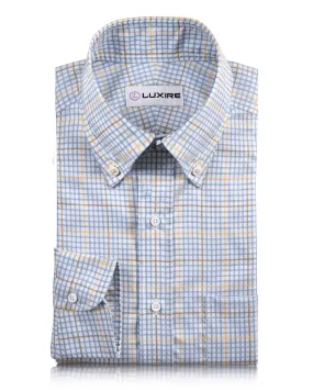 Seasonal Trend Tailored Cut Zegna Yellow Blue Self Checks Shirt