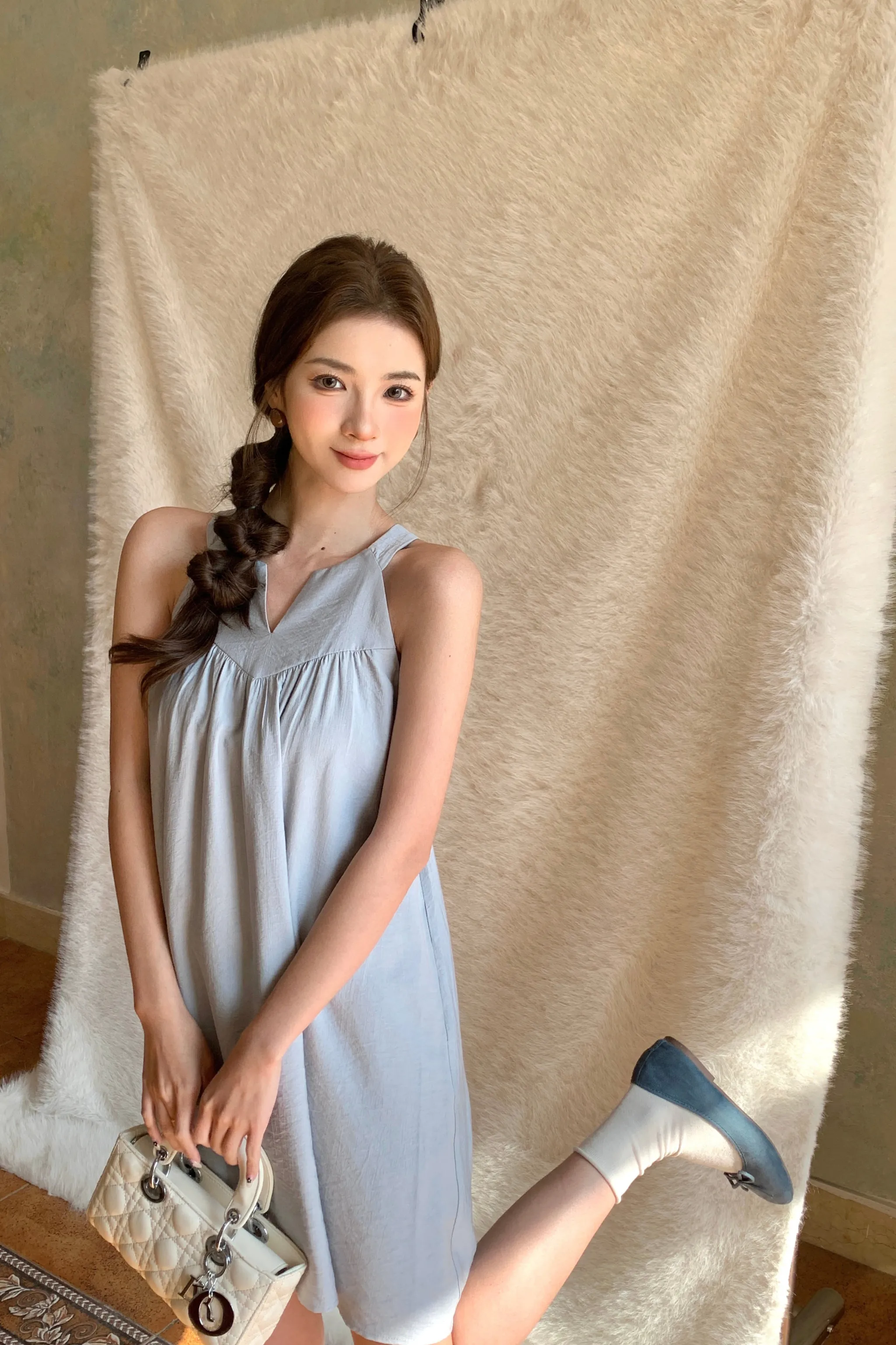 Sage Detail Zen Racerfront Dress Blue