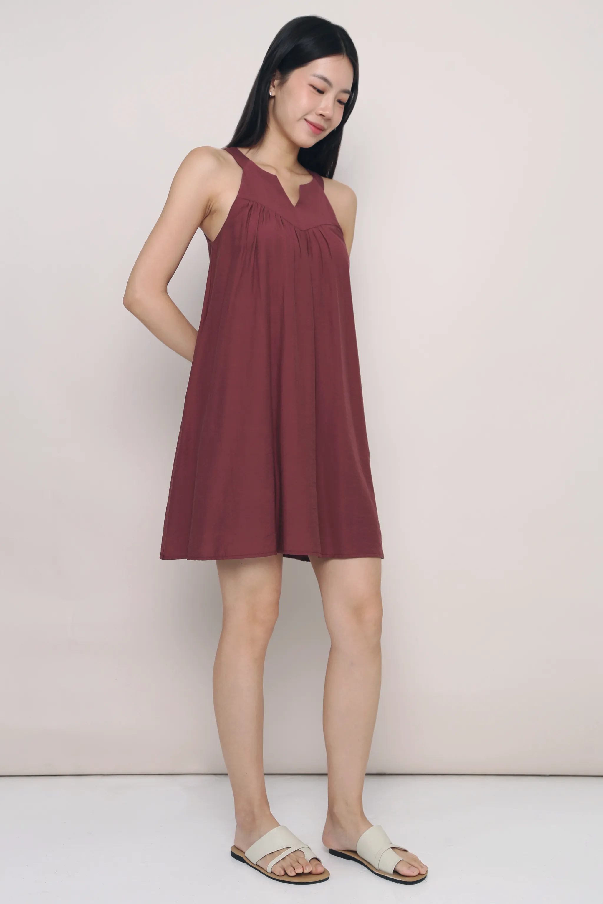 Balanced Tone Easy Pretty Zen Racerfront Dress Burgundy