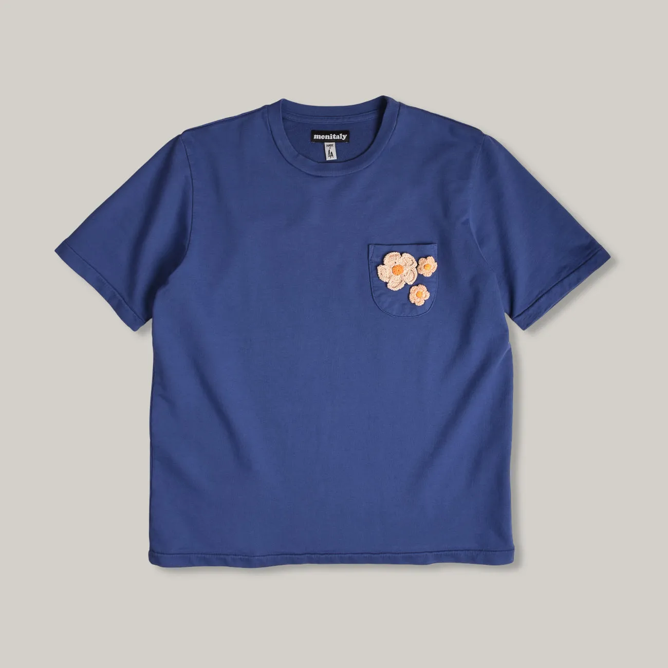MONITALY CROCHET FLOWER TEE - NAVY Effortless Layer Everyday Essential
