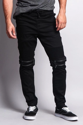 SeamlessPockets Zipper Knee Biker Twill Jogger Pants