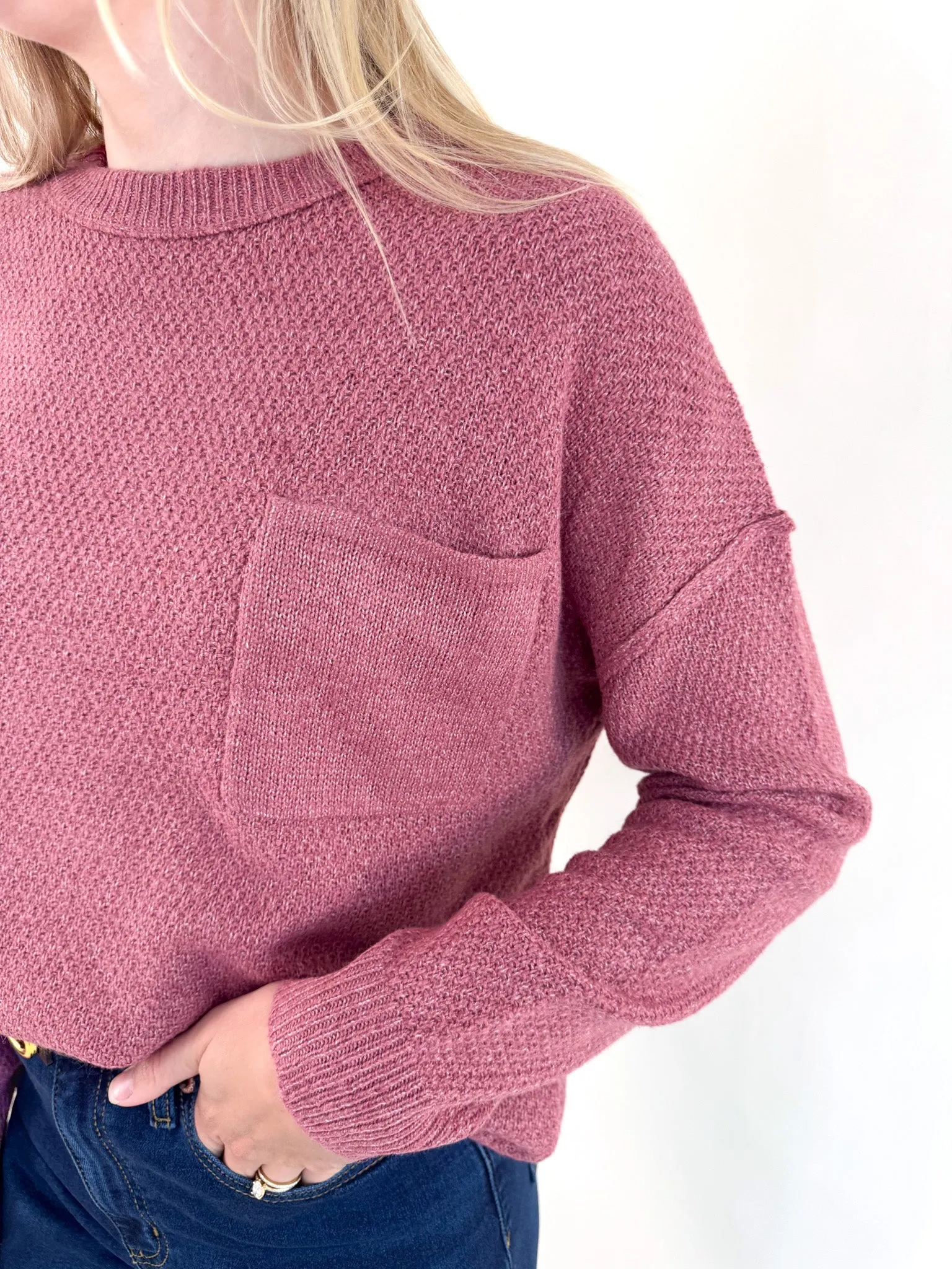 Zoey Textured Pocket Sweater - Rose All-Weather Comfort