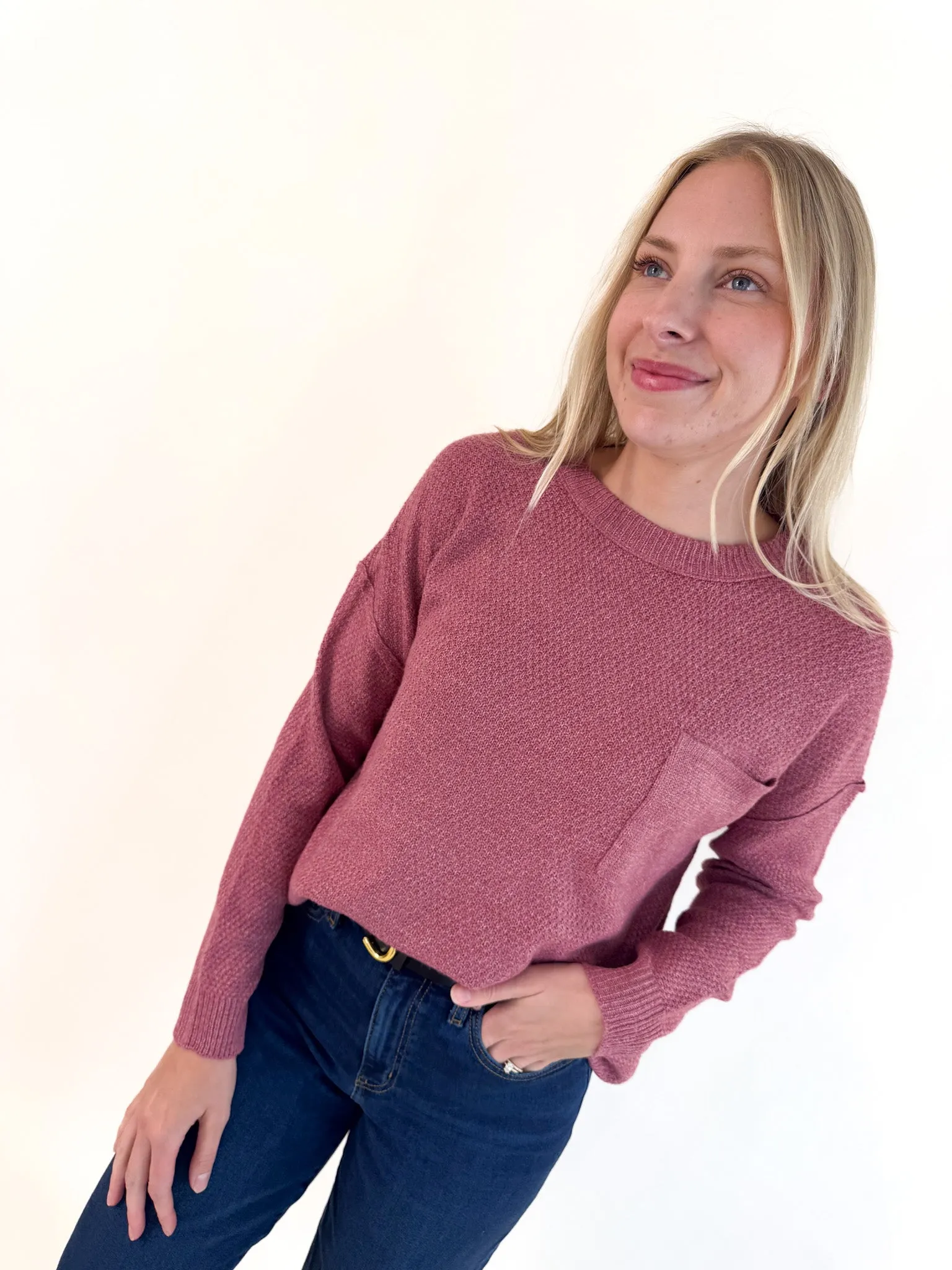Minimalist Look Outdoor Vibe Zoey Textured Pocket Sweater - Rose